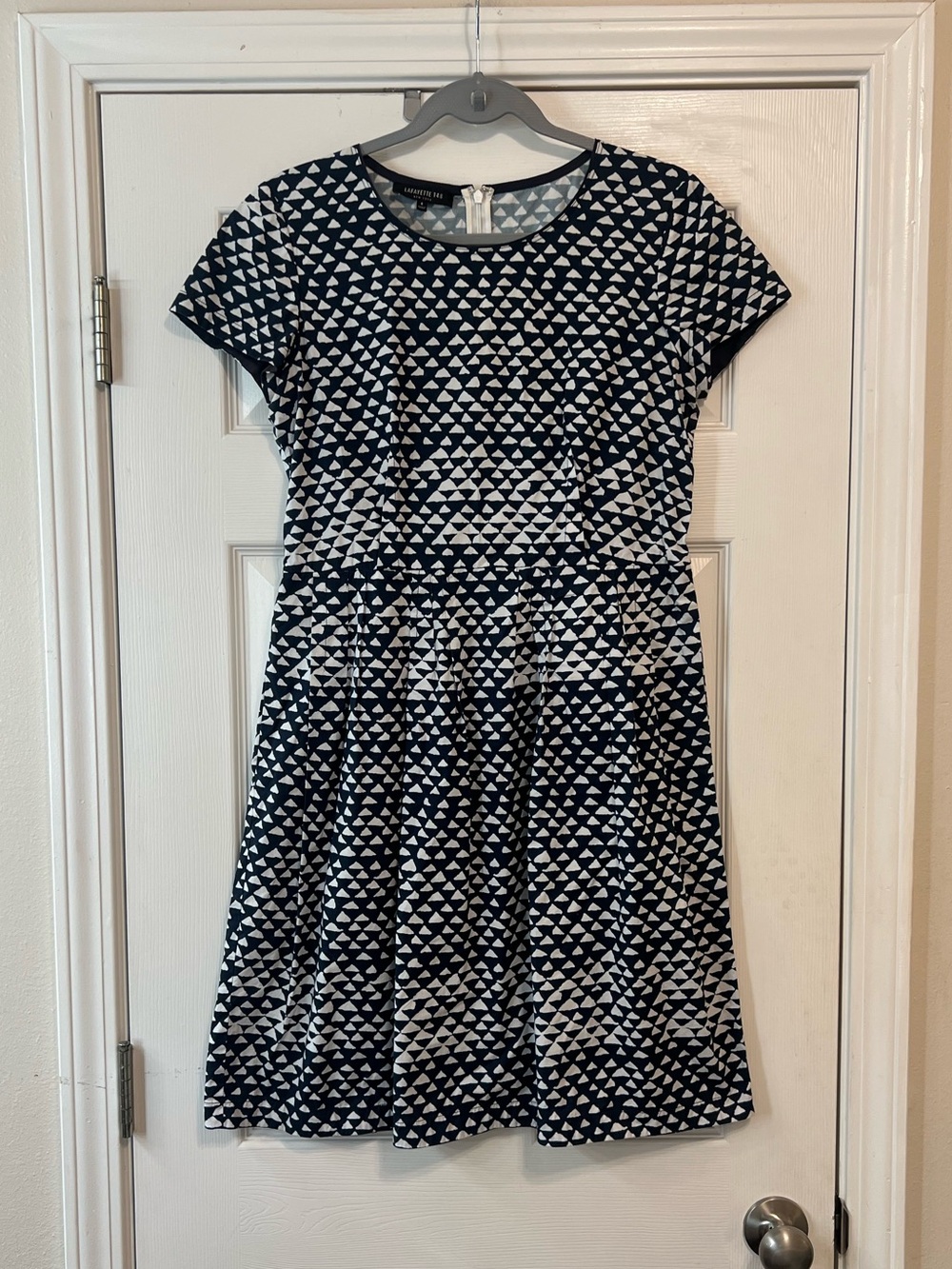 Lafayette 148 New York Size 6 Navy White Geometric Cotton Fit & Flare Dress